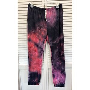 Blumin Black/Pink Tie Dye Jogger Pants Elastic/Tie Waist Pockets Size 1X Boho